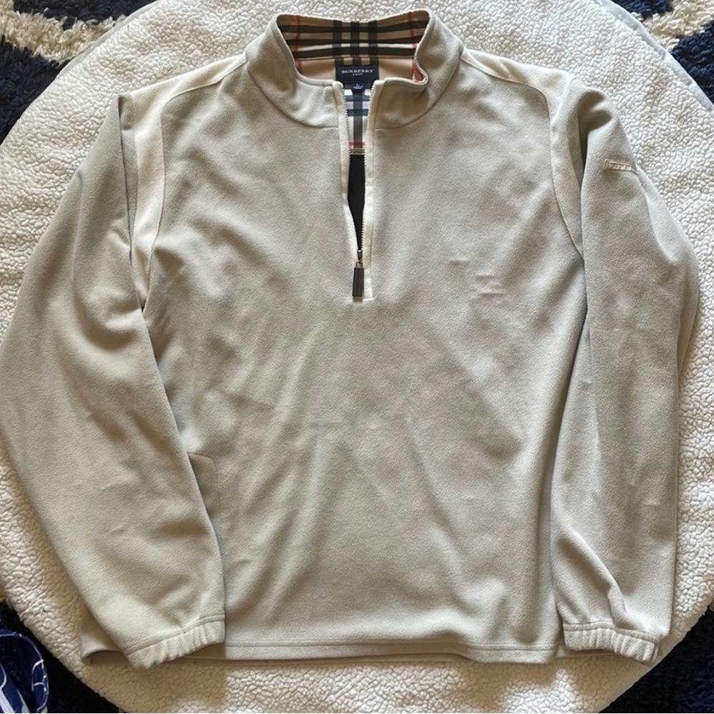 Burberry Half-Zip Golf Jacket. Light cream and beige.